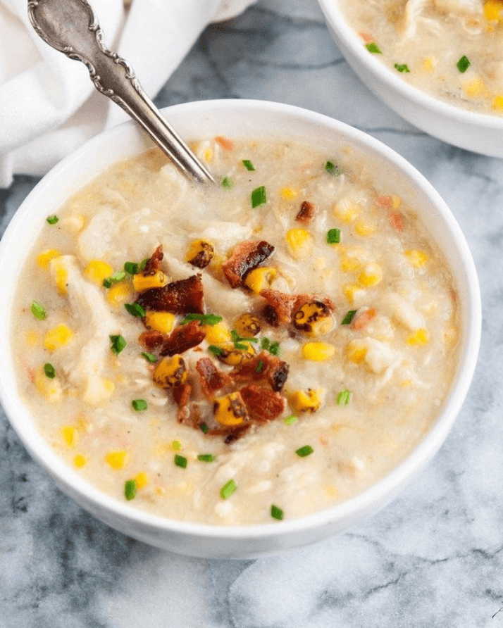CHICKEN, CORN & BACON SOUP Velvety