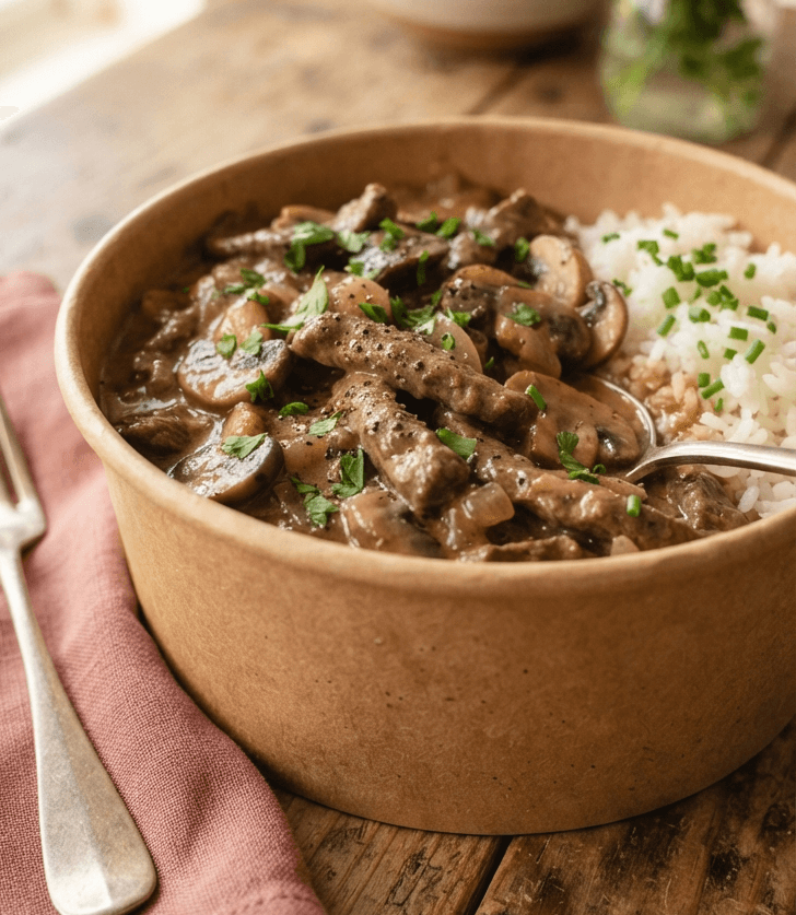 BEEF STROGANOFF WITH RICE TUB