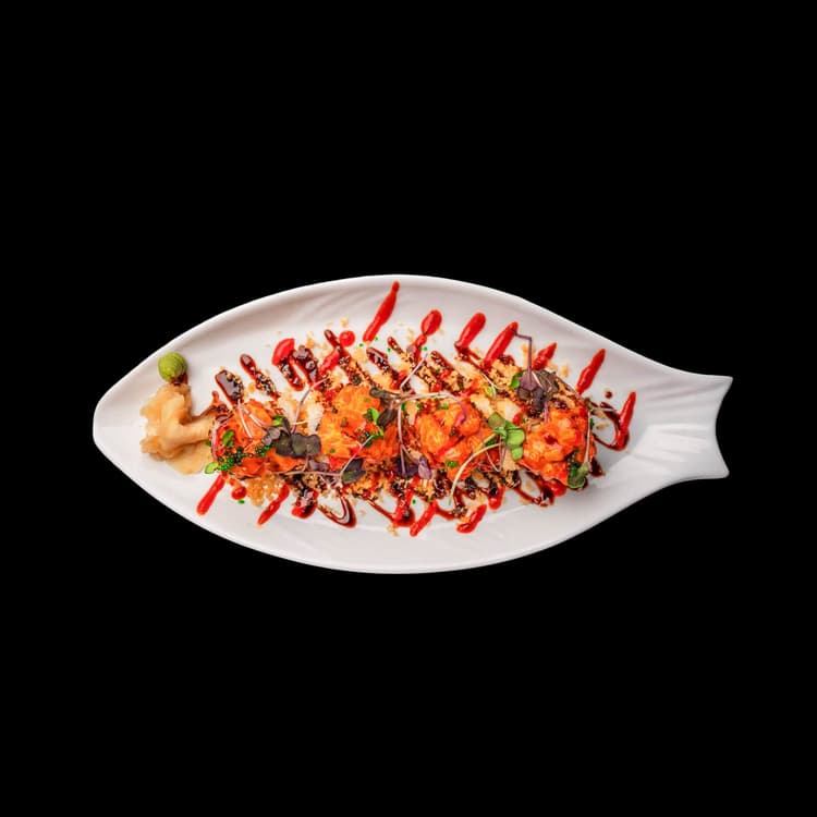 Spicy Salmon Avocado with Prawn Tempura Roll