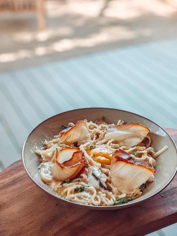 Carbonara-Style Smoked Marlin Linguini