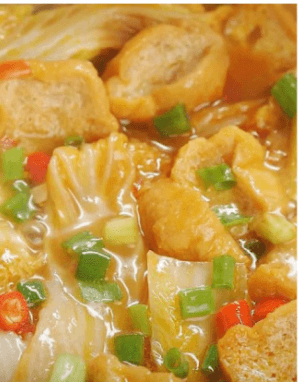 Stewed bean curd with green  vegetables