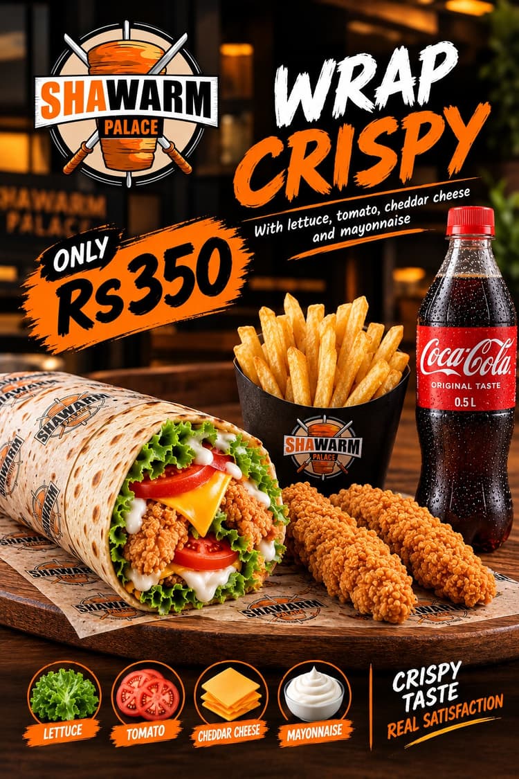 Crispy Wrap served with fries, 2 crispy chicken strips, and 1 soft drink.
