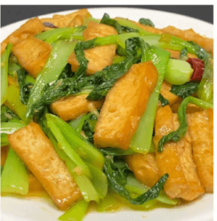 Stir-fried Japanese tofu with  green vegetables